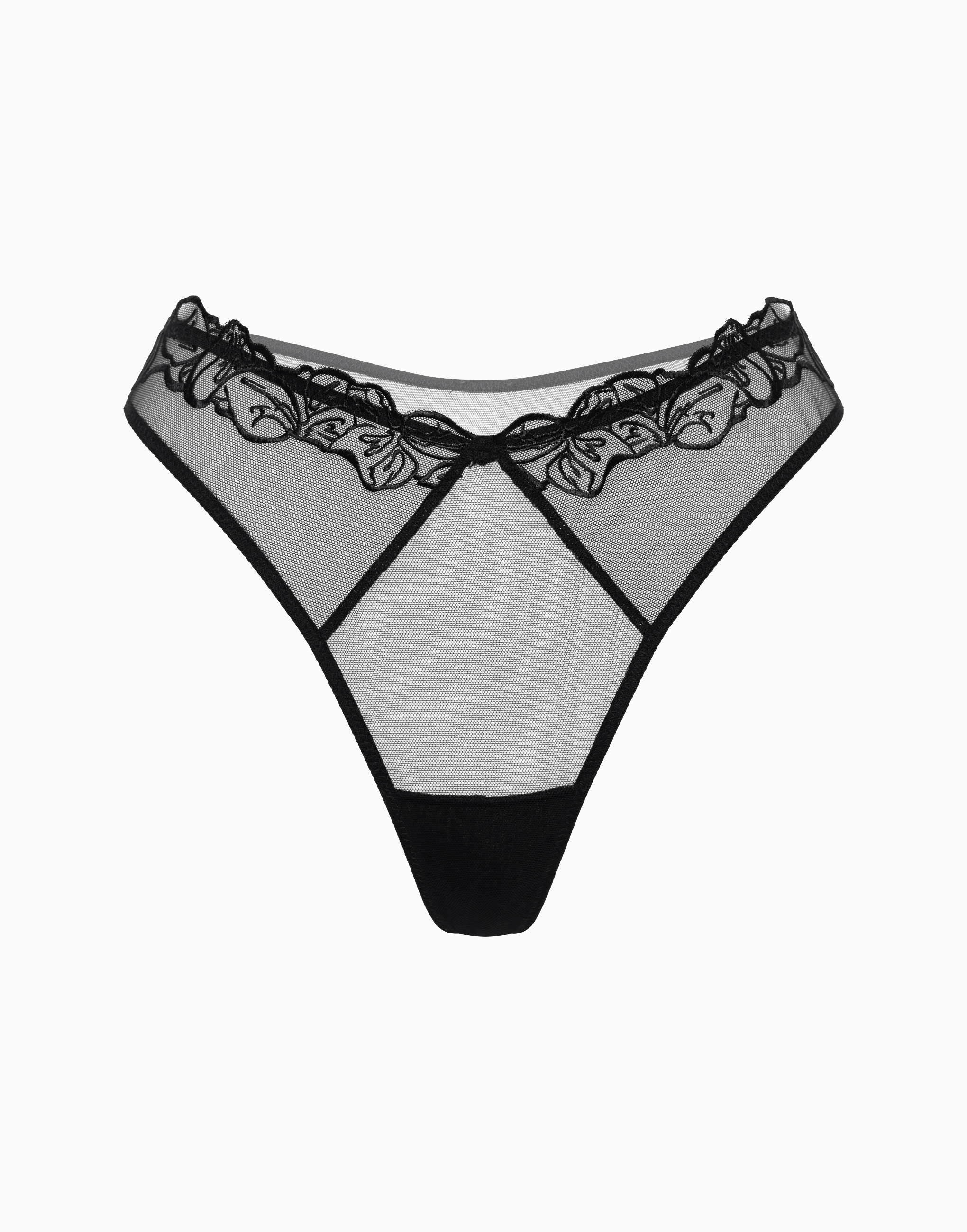 Трусики стринги из сетки с вышивкой средняя посадка, черный, арт. 15377