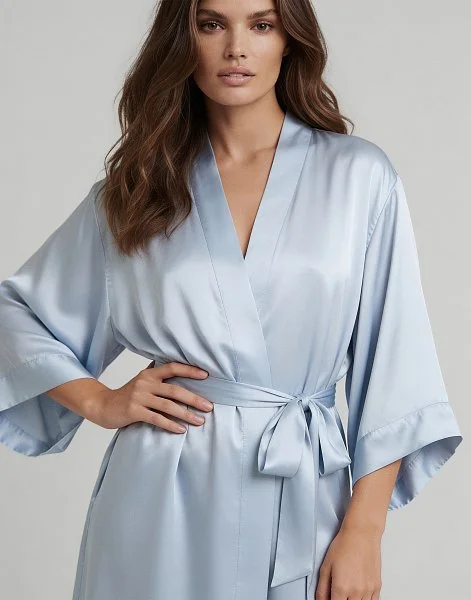 Шелковый халат с рукавами 3/4 INCANTO PD267 голубой - 4