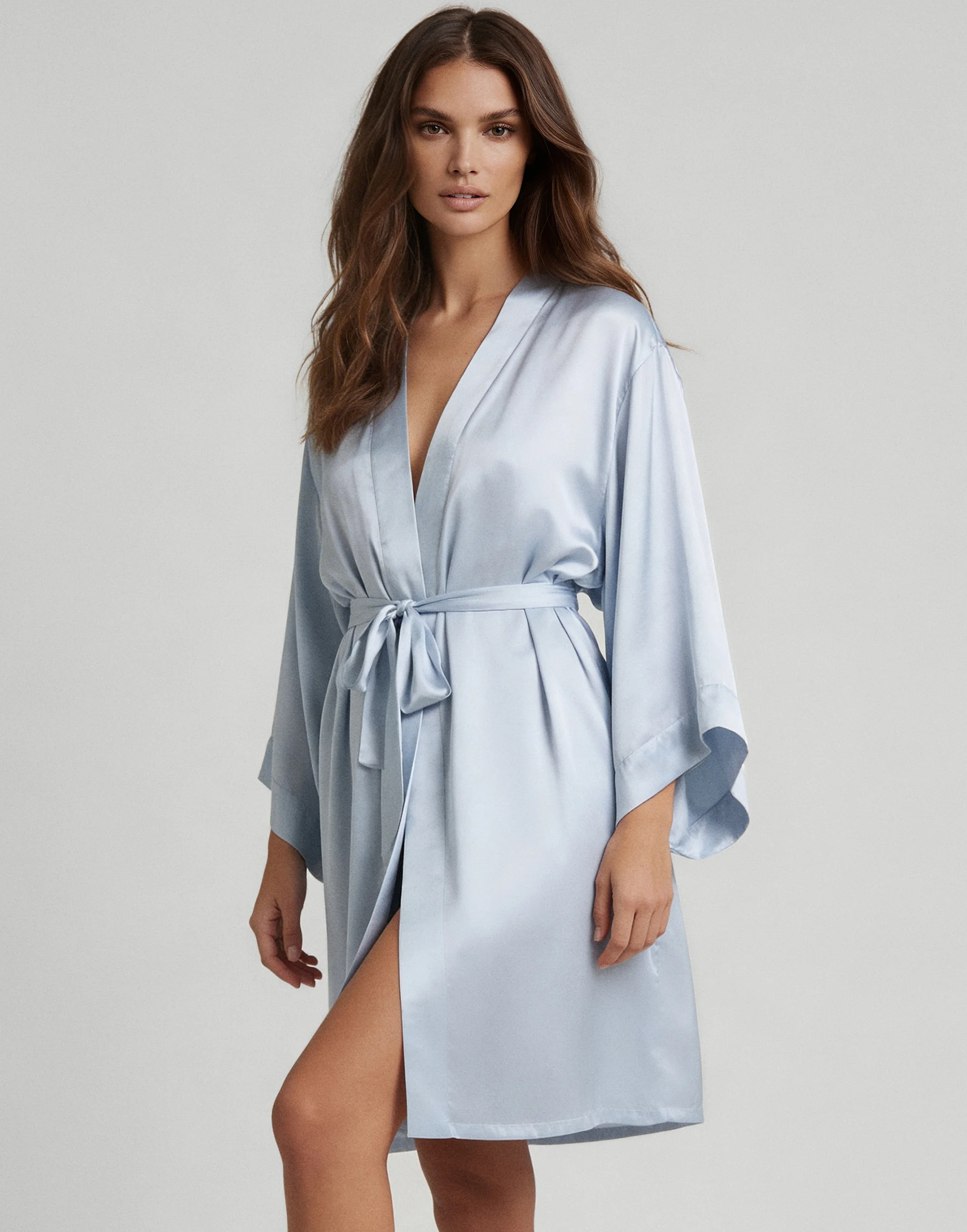 Шелковый халат с рукавами 3/4 INCANTO PD267 голубой - 2