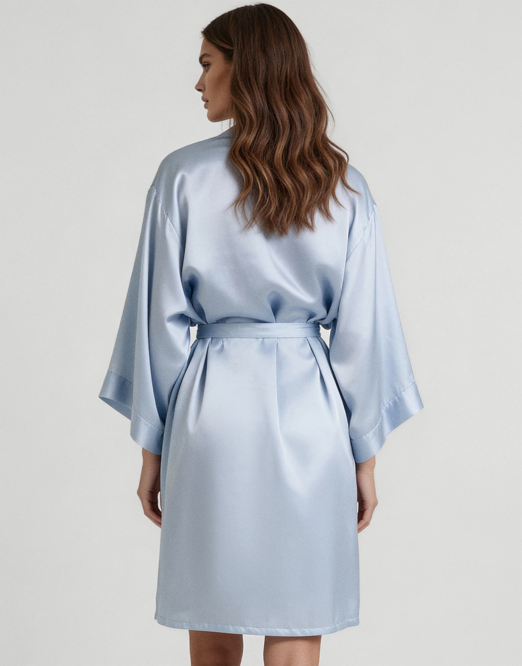 Шелковый халат с рукавами 3/4 INCANTO PD267 голубой - 3