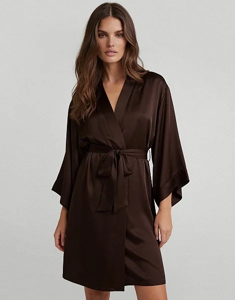 Шелковый халат с рукавами 3/4 INCANTO PD267 шоколадный - 1