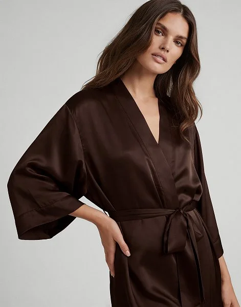 Шелковый халат с рукавами 3/4 PD267 шоколадный - 2
