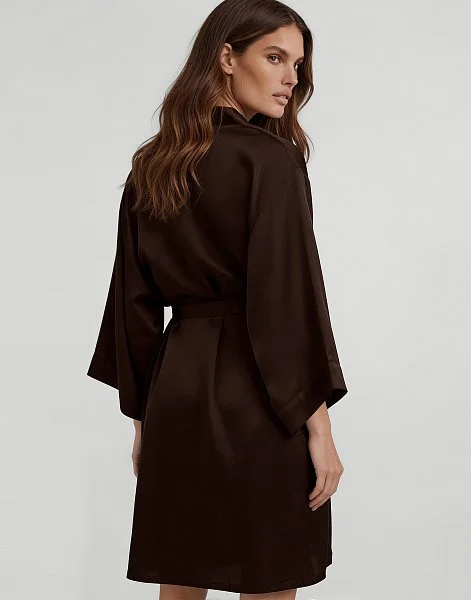 Шелковый халат с рукавами 3/4 INCANTO PD267 шоколадный - 4