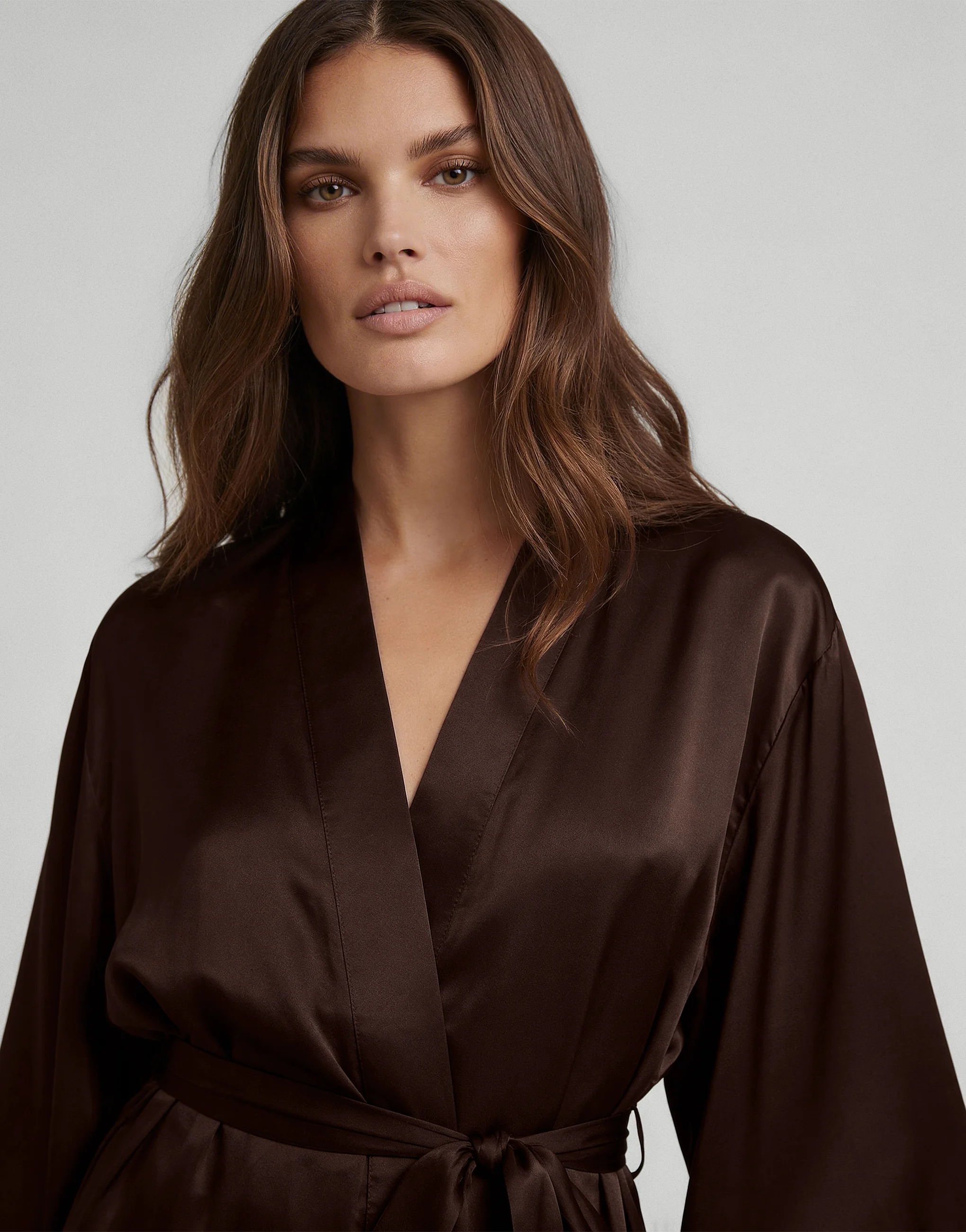 Шелковый халат с рукавами 3/4 INCANTO PD267 шоколадный - 3